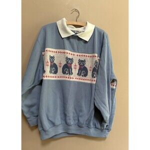 90s Vtg Separate Issue Blue Sweatshirt Cats Cat Lady Grandma Cottage Core Sz 26W